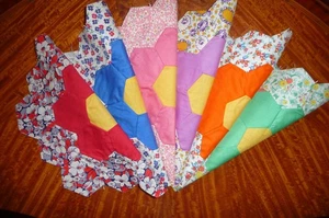 Antique Vintage Lot of 6 Grandmother’s Flower Garden Quilt Blocks - Picture 1 of 6