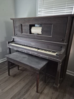 Kimball Player Piano Witb Matching Bench And Sheet Music. - Image 1 of 4