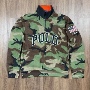Polo Ralph Lauren Uomo Felpa Multi L Mimetica Bandiera USA Pile Mezza Zip Medium - Foto 1 di 7