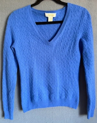 Peck & Peck Sweater Women Small  Blue 100% Cashmere Cable Knit V Neck Pullover - Image 1 of 4