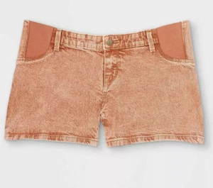 Ingrid & Isabel Carpenter Side Panel Maternity Jean Shorts Brown Size 14 - Picture 1 of 12