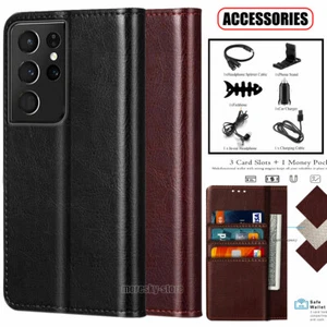 For Samsung Galaxy S21 Ultra Plus Case Leather Wallet Flip Stand Cover Accessory - Picture 1 of 30