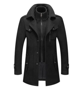 2025 Men's Business Woolen Coat Double Collar thick Coat Stand up Collar outwear - Picture 1 of 18