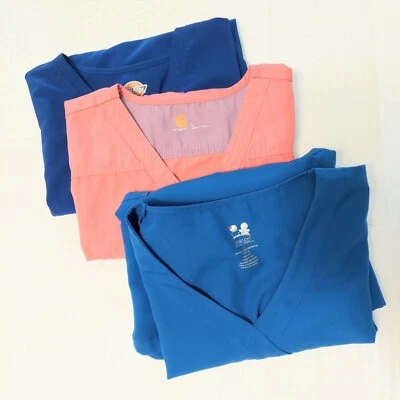 Scrub Tops Sz L Various Brands Medical Shirts Blue Pink Carhartt Dickies Dagassi - Image 1 of 4