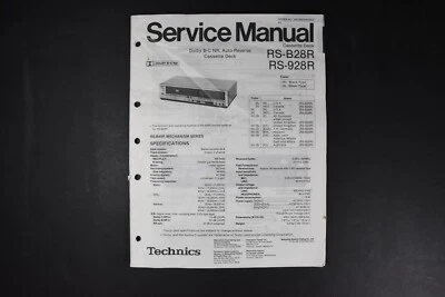Technics RS-B28R RS-928R Cassette Deck Manual de Servicio - Original Genuino Foto 1 de 2