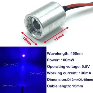450nm Blue 100mW Laser Diode Module Laser Head Dot Spot φ12X15mm (No Driver) - Picture 1 of 5