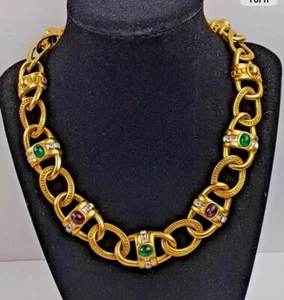 RARE Vintage GIVENCHY Mogul Satin Gold Tone GRIPOIX Jeweled Collar Necklace 18" - Picture 1 of 8
