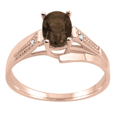 Anillo ovalado de cuarzo ahumado con onda de diamantes para compromiso de boda en oro de 10K Foto 1 de 4