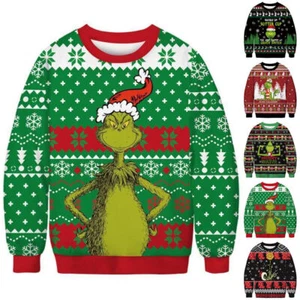 Grinch's Christmas Ugly Sweater Pullover Jumper Womens Mens Xmas Sweatshirt Tops - Picture 1 of 15