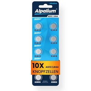 AG13 LR44 Knopfzelle Uhrenbatterien 1154 Alpalium Alkaline Batterien 10 Stück - Bild 1 von 8