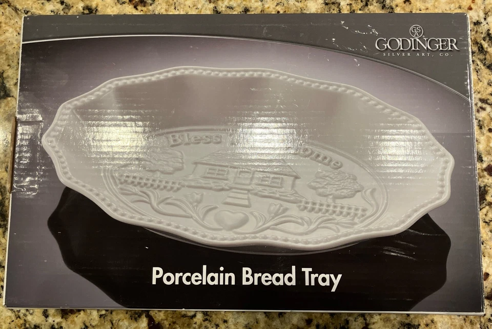 New Godinger White Porcelain “Bless This Home” Bread Tray 11 5/8 x 7 3/4 #62403 - Image 1 of 4