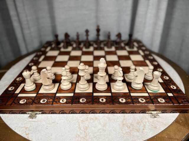  Wegiel Handmade European Ambassador Chess Set - Wooden 21 Inch  Beech & Birch Board with Felt Base - Carved Hornbeam & Sycamore Wood Chess  Pieces : Toys & Games