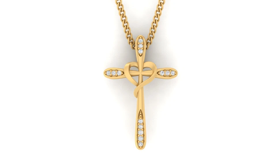 0.07 Cttw Round Cut Natural Diamond Cross Pendent Necklace In Sterling Silver - Image 1 of 1