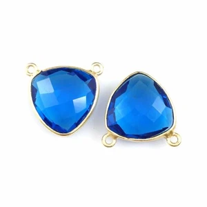 Lünette Edelstein Glieder - Gold Vermeil - kleine Billion - 15 mm - blauer Quarz - 1 Stück - Bild 1 von 3