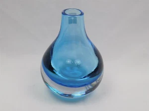 Hand Blown Glass Blue Clear Teardrop Modern Flower Bud Vase 5.5 In Tall - Picture 1 of 12