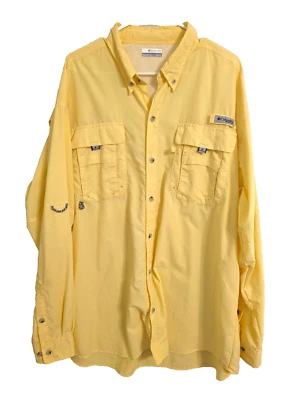Columbia PFG Hombres XL Camisa de Pesca Amarillo Mangas Largas Capa Ventilada Onmi Tono Foto 1 de 4