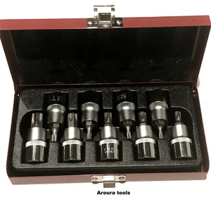 9pc Torx Star BIT SOCKET SET - 1/2" DRIVE - S2 CrV STEEL- NEW IN STEEL CASE. - Picture 1 of 3