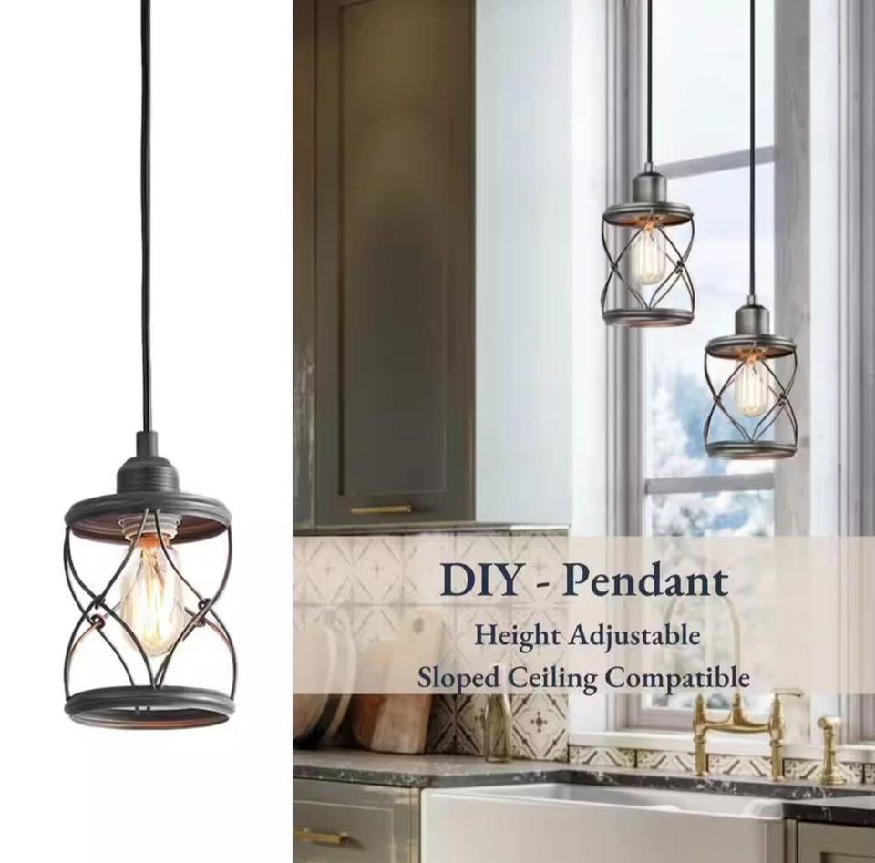 LNC Farmhouse 1-light Dark Pewter Cage Mini Pendant A03475