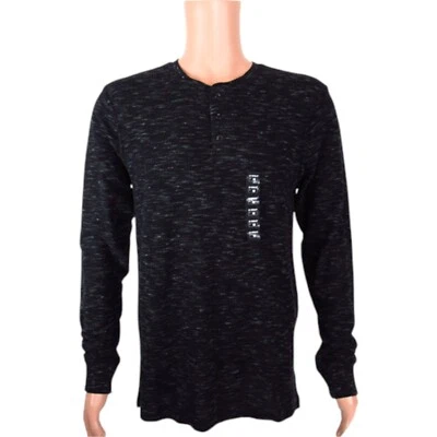 Marc Anthony Mens Henley Shirt S Black LS Waffle Slim Fit MM83K019RN NEW - Image 1 of 2