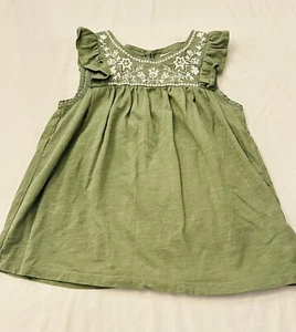 Gap Girls Top 8 Sage Green White Embroidered Medium C9 - Picture 1 of 3