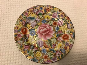 Vintage Chinesischer Mille Fleure Famille Rosegold Vergoldet Blumen Teller - Bild 1 von 3