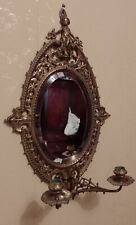 Antique Solid Brass Victorian Gothic Revival Girandole Mirror With Candelabra
