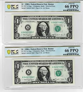 1988A $1 (2 CONSEC.) FRN 'WEB' Notes-fr.1917-A (AF 5/6) -PCGS GEM UNC 66 PPQ - Picture 1 of 6