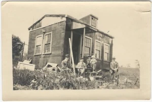 Demolition House Building Men & Baby in Field 1910s Architecture Snapshot - Picture 1 of 1