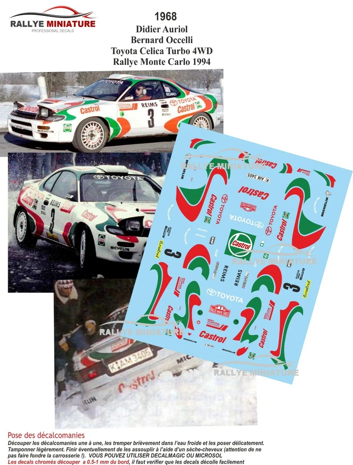 DECALS 1/24 REF 1968 TOYOTA CELICA AURIOL RALLYE MONTE CARLO 1994 WRC RALLY - Bild 1 von 1