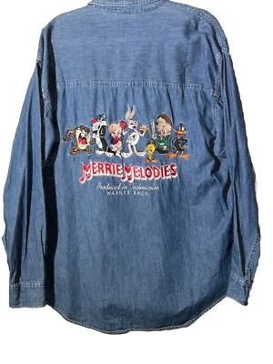 Camisa vaquera vintage Y2K años 90 Looney Tunes Merrie Melodies con botones XL Foto 1 de 4