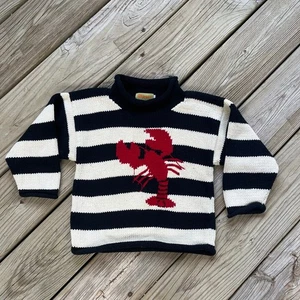Claver Quality Sweaters Boys Blue Striped Red Lobster Sweater Size 4 - Picture 1 of 6