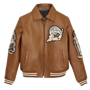 Avirex Men's Brown Genuine Leather Bomber Jacket American Flight Leather Jacket - Picture 1 of 6