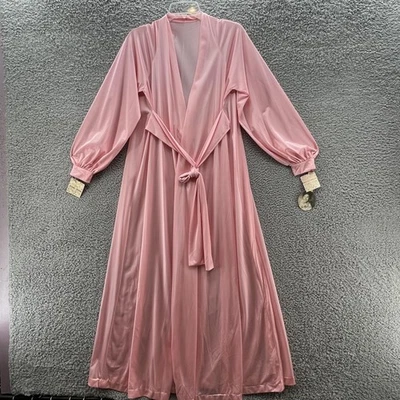 VTG Olga Robe Womens Medium Pink Belted Nylon Long Maxi Wrap Retro Drama - Image 1 of 4