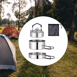 Camping Kochgeschirr Set Camping Topf Bratpfanne Wasserkocher Tragbar Faltbarer Griff - Bild 1 von 5