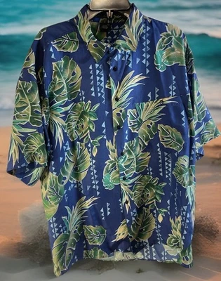 Montage Hawaiian Shirt Mens Size XL  100% Silk Button Up Tribal Tropical Plants - Image 1 of 4