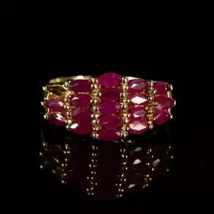 14k Yellow Gold Plated 2.10Ct Marquise Lab-Created Red Ruby Cluster Wedding Ring - Picture 1 of 5