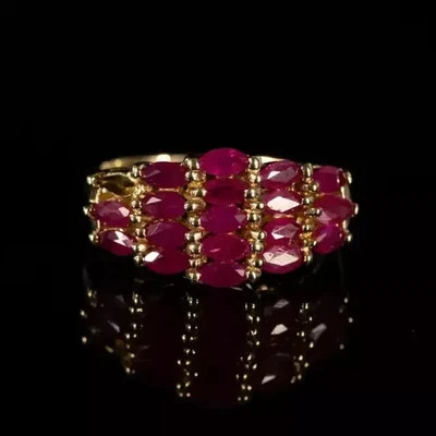 14k Yellow Gold Plated 2.10Ct Marquise Lab-Created Red Ruby Cluster Wedding Ring - Image 1 of 4