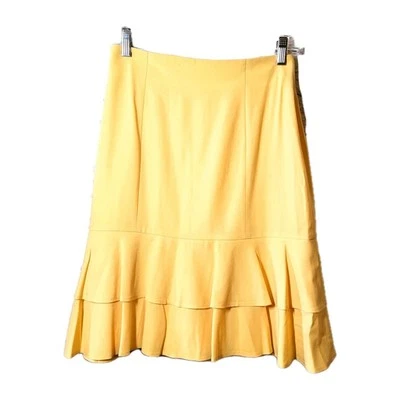 Escada Margaretha Ley Skirt Yellow Pure Virgin Wool Ruffle Size 38 US 8 Designer - Image 1 of 4