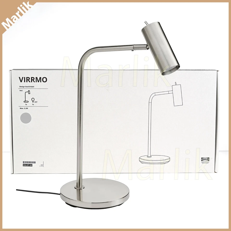 "Lámpara de Trabajo IKEA Virrmo + Bombilla LED, Niquelada, 21"" Altura (54 Cm), Nueva En Caja" Foto 1 de 1