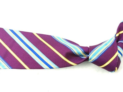 DYNAMIC Charles Tyrwhitt Woven Ultraviolet Gold Aqua Multi Stripe Satin Silk Tie - Image 1 of 4