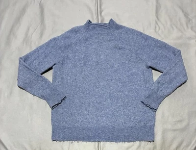 J.Crew Sweater Womans Medium Blue Mock Neck Alpaca Merino Wool Raglan Pullover - Image 1 of 4