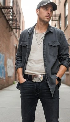 Uomo Donna Metallo Argento Rocker Gotico Moda Fibbia Croce Bling Religioso - Immagine 1 di 4