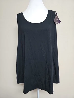 NUEVO CON ETIQUETAS AVA & VIV Mujer’s Plus Blusa Top Sin Mangas Cuello Redondo Color Negro.Talla 1X Foto 1 de 4