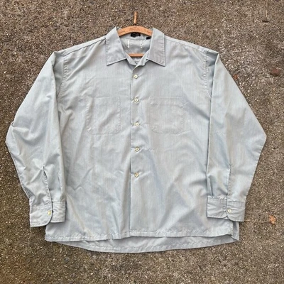 Vintage 60s Loop Collar Button Up Shirt XL Poly Blend Thin Green - Image 1 of 4