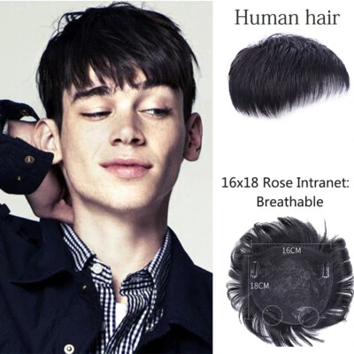REMEEHI Men's Top Head Toupees Short Wig Natural Black Straight Fake Hair Suitable Men