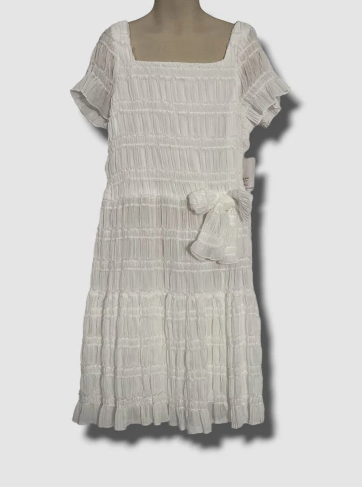 Zoe LTD Kids Girl's White Stella Smocked Fit-and-Flare Dress Size 14