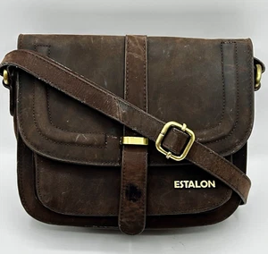 ESTALON Leather Crossbody Messenger Bag Brown Sm Durable Travel Organize Career - Picture 1 of 18