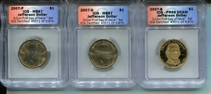 2007-P/D/S Thomas Jefferson Presidential Dollar Set - ICG MS67/MS67/PR69 DCAM - Picture 1 of 2