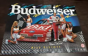 Vintage NASCAR Budweiser Racing Team Bill Elliott & Bud Girls Poster 28" x 20" - Picture 1 of 3