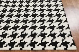 Art Deco Area Rugs 8 x 10 Feet Black & White Checkered Hand Tufted Wool Carpet - Picture 1 of 5